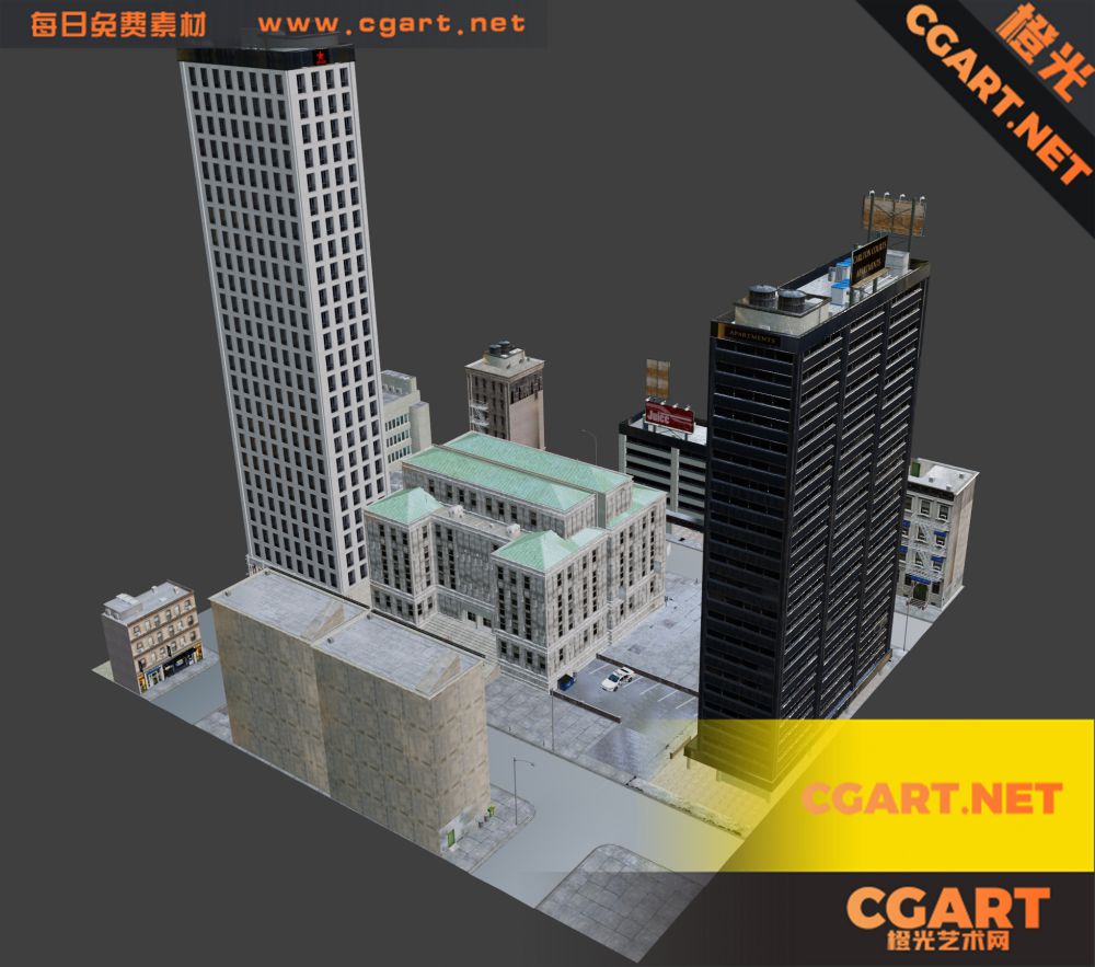 blender 城市街区_免费3D模型_CGART_橙光艺术网-橙光艺术网