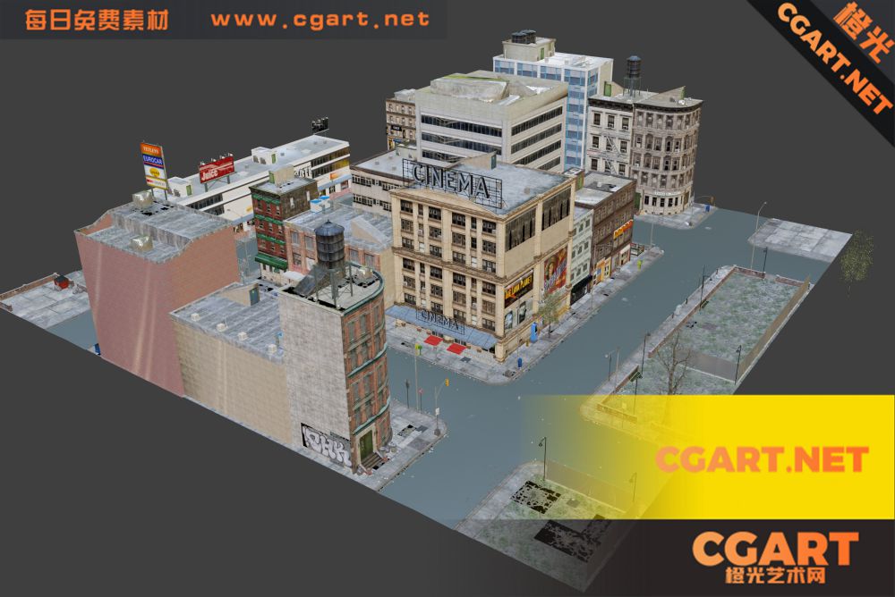 blender 城市街区_免费3D模型_CGART_橙光艺术网-橙光艺术网