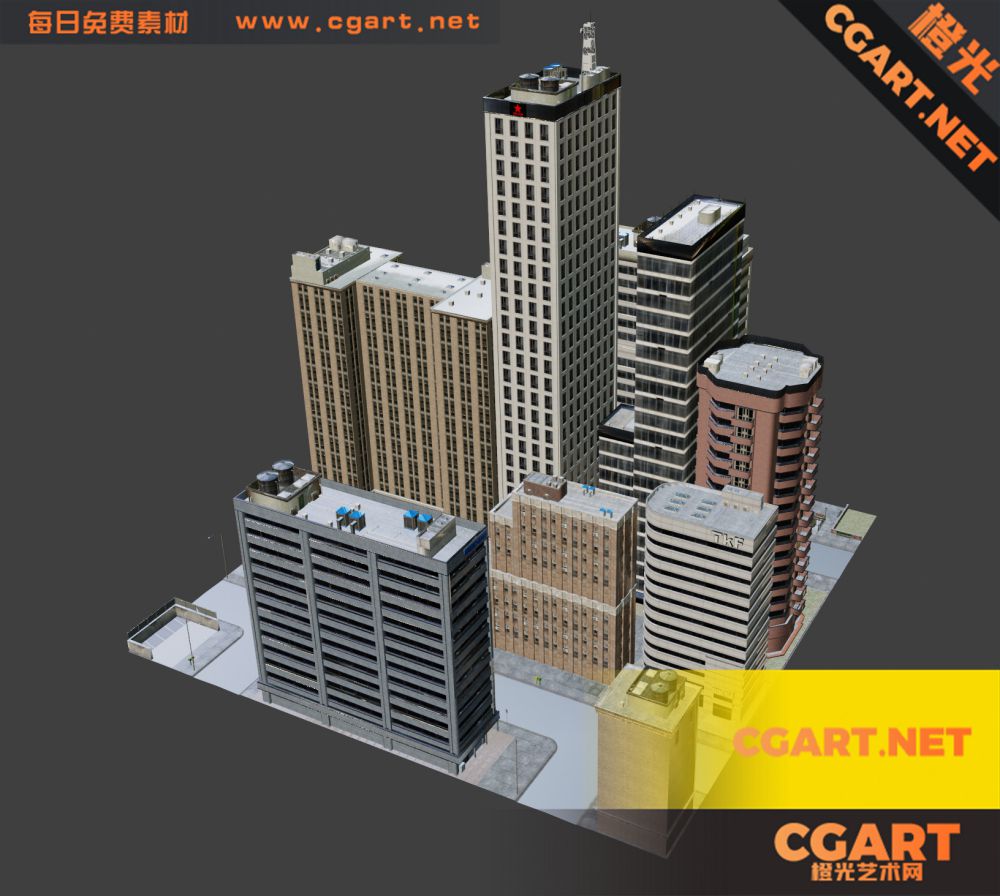 blender 城市街区_免费3D模型_CGART_橙光艺术网-橙光艺术网