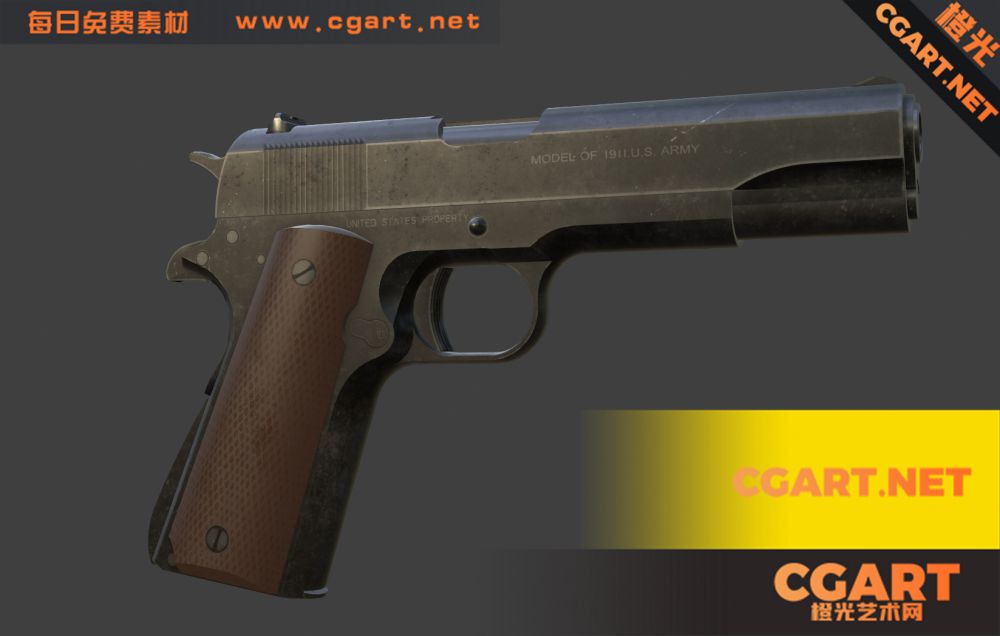 美国柯尔特 M1911A1 colt-m1911a1 手枪3D模型_橙光艺术网-橙光艺术网